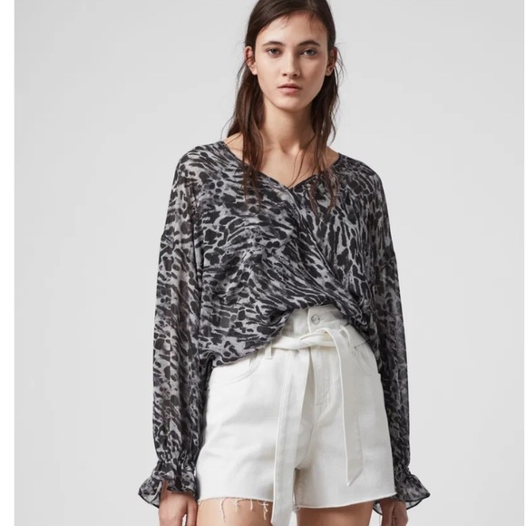 All Saints “Penny Ambient” Animal Print Chiffon Blouse Medium New Without Tags! - Picture 3 of 15
